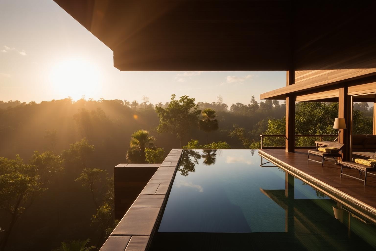 Resort em Ubud com piscina de borda infinita diante da floresta
